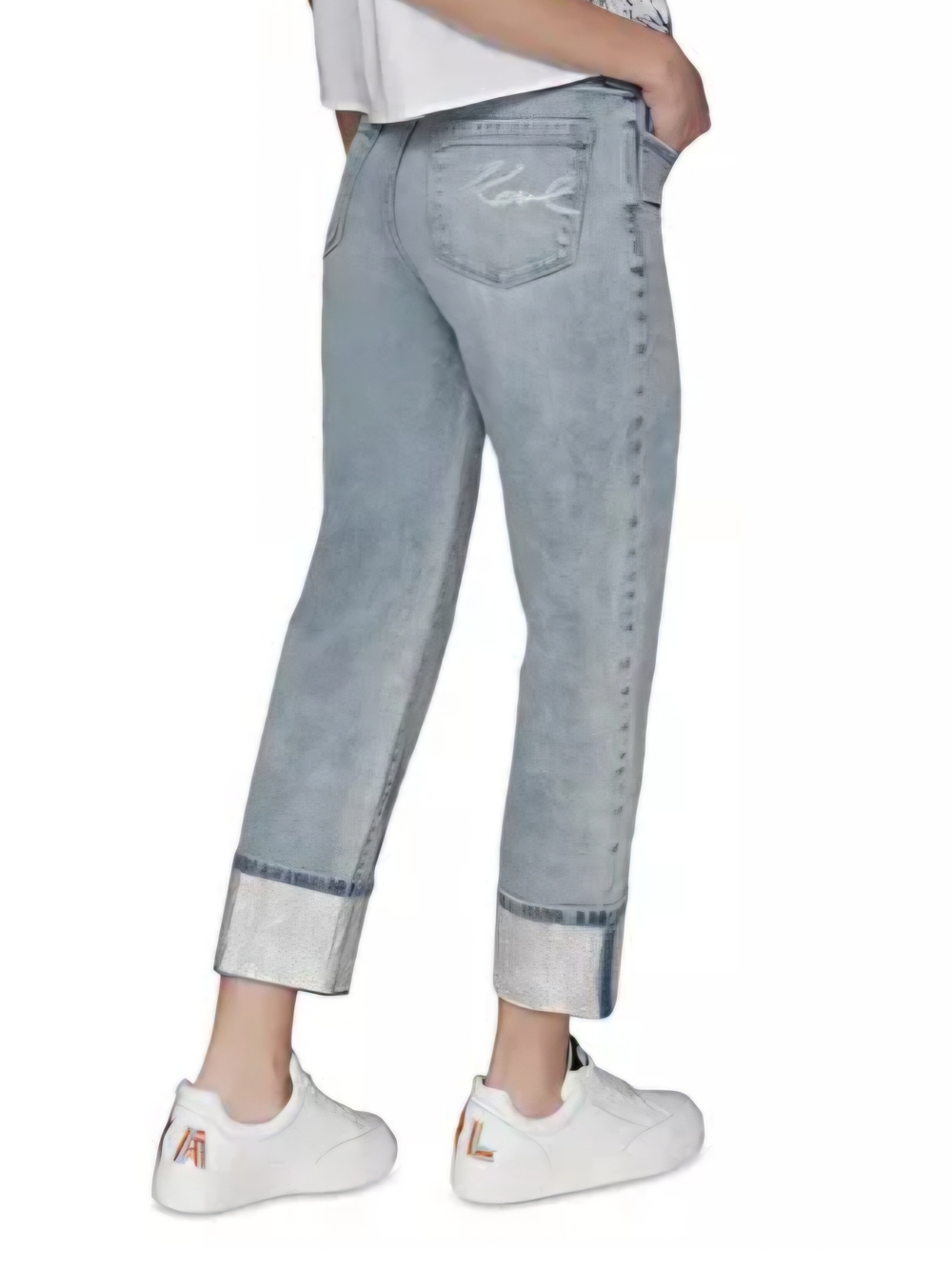 Karl Lagerfeld Paris Womens High-rise Crystal Cuff Jeans